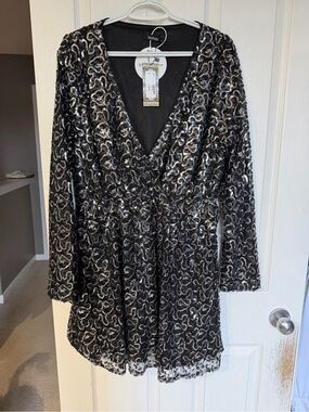 Boohoo Black Dress with Silver Sequin Swirl Detail